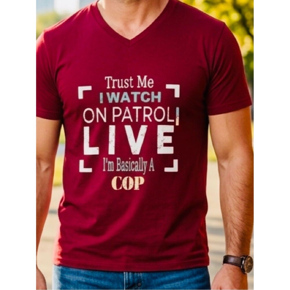 Men's Red V-Neck 'Trust Me I Watch Live' Graphic Tee sz XL
